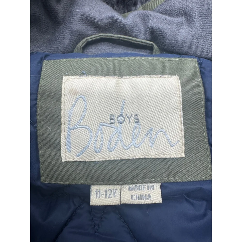 Boys Boden Waterproof Parker with Faux Fur Hood Size 11/12 Olive Green - Picture 5 of 10
